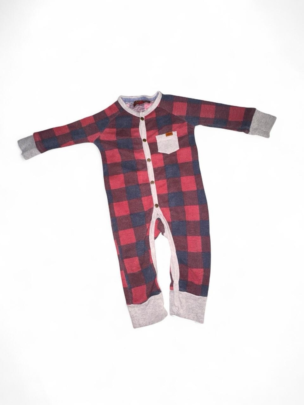 7 For All Mankind Red and Navy Buffalo Plaid One-Piece